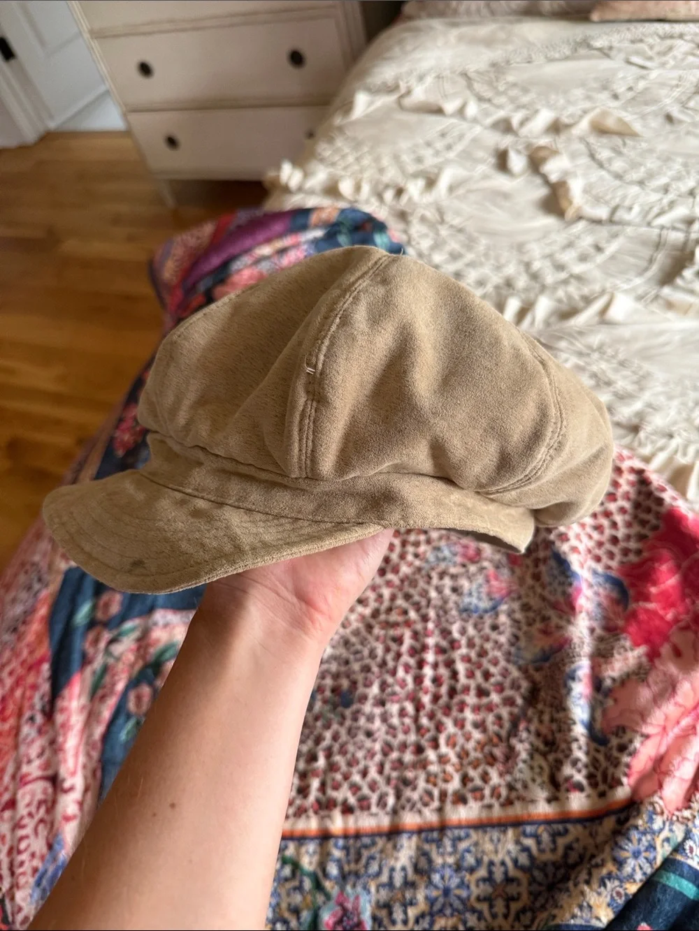 Beige Suede Newsboy Cap